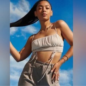 Garage Ruched Tie Front Cami - pebble gray L